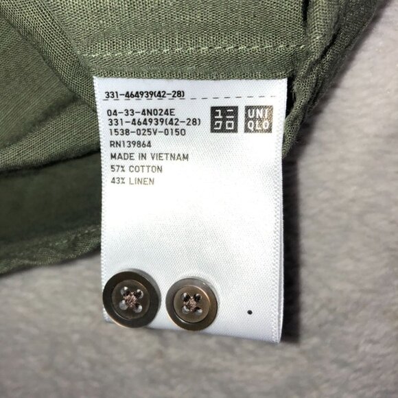 Uniqlo Men's Shirt Small Short Sleeve Cotton Linen Blend Green Button Up Casual - Picture 8 of 13